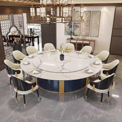 Bàn ăn xoay tự động kiểu Trung Quốc mới bàn tròn đá phiến 15 người / 20 người có bàn ăn bàn xoay khách sạn tư nhân bàn tròn lớn