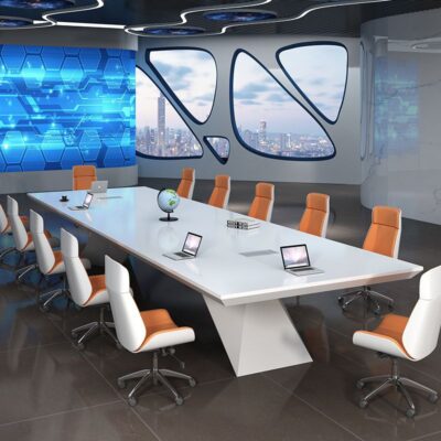 Bàn hội nghị lớn nhỏ bàn dài sơn trắng hình chữ nhật đơn giản hiện đại Bàn ghế đàm phán văn phòng thời trang và sáng tạo