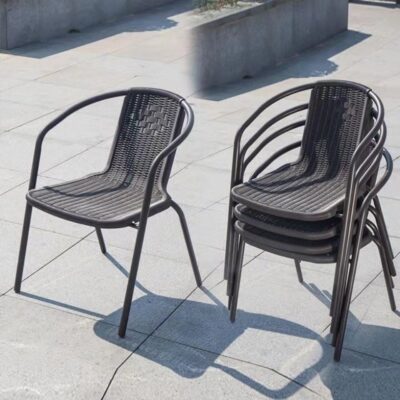 Bàn ghế mây ngoài trời, ghế giả mây, sân sắt quán cà phê và trà sữa Bàn ghế và bộ ô, gói 5 món, giải trí ngoài trời