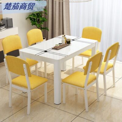 Bộ bàn ghế ăn kết hợp, phòng nhỏ, bàn ăn kính cường lực cho 4 người và 6 người, bàn ăn hình chữ nhật, hình chữ nhật gia đình đơn giản hiện đại.