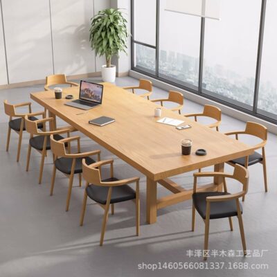 Tất cả bàn hội nghị bằng gỗ nguyên khối đơn giản giải trí sáng tạo nhân viên công ty bàn làm việc bàn tiếp tân thương mại và ghế kết hợp