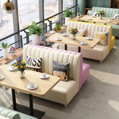 Nhà hàng sàn sofa bàn ghế kết hợp cửa hàng trà sữa snack cafe sofa sàn cửa hàng tráng miệng tươi bàn ghế