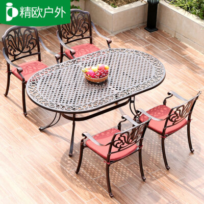 Bàn ghế ngoài trời bàn ghế sắt ngoài trời chống thấm nước và rỉ sét sân vườn Bàn trà sắt nội thất Châu Âu Bàn ghế nhôm đúc