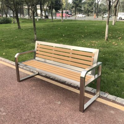 Ghế công viên bằng thép không gỉ tùy chỉnh, ghế giải trí ngoài trời, ghế dài cảnh quan vuông, ghế gỗ nhựa nghỉ ngơi ngoài trời cộng đồng