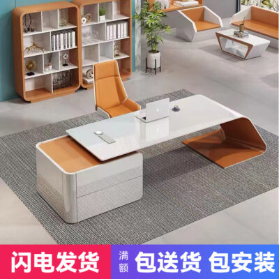 Bàn sếp sơn Bàn làm việc văn phòng Bàn điều hành hiện đại đơn giản Bàn quản lý văn phòng màu trắng Bàn ghế tổng thống kết hợp