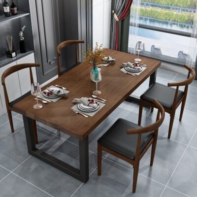 Bàn ăn đá phiến gỗ nguyên khối hiện đại đơn giản, phòng nhỏ treo bàn ăn kết hợp ghế đá