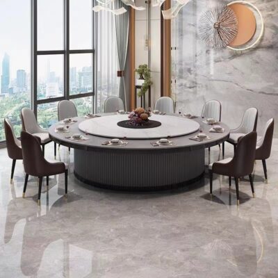 Bàn ăn khách sạn đá phiến xoay tự động bàn tròn lớn nhà hàng hiện đại khách sạn hộp 10 người 20 người nhà phòng khách bàn cao cấp