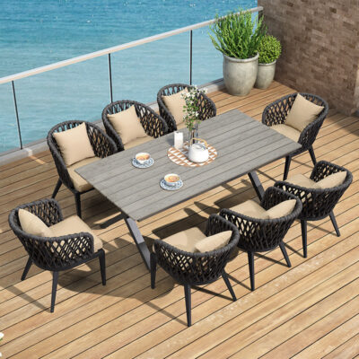 Bàn ghế ăn ngoài trời sân vườn biệt thự bàn ghế ngoài trời sân thượng bàn ăn dây mây ghế sân thiết kế nội thất