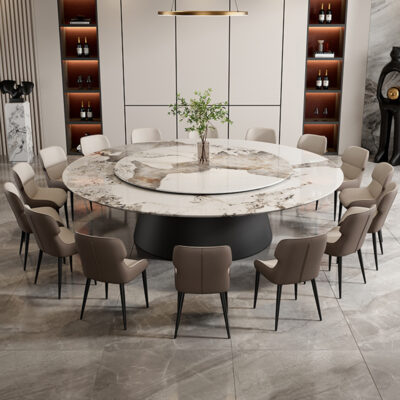 Bàn ăn phiến đá Phật Sơn 1,8m Bàn ăn lớn 2m có bàn xoay nhà hàng khách sạn bàn tròn xoay tự động lớn cho 20 người có nồi lẩu