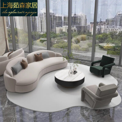 Văn phòng bán hàng tiếp tân ghế sofa cong kết hợp hiện đại tối giản thẩm mỹ viện sảnh khách sạn đàm phán nội thất bàn ghế