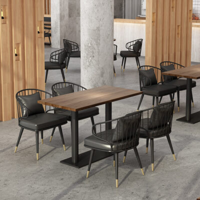 Bộ bàn ghế hoàn chỉnh bằng gỗ nguyên khối giản dị kiểu cổ điển cho quán cà phê Bàn chữ nhật Quán trà sữa đơn giản nhà hàng phương Tây bàn ăn kết hợp