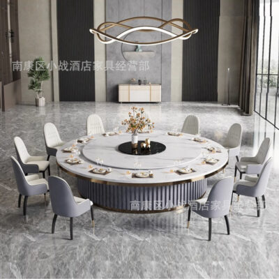 Khách sạn mới kiểu Trung Quốc bàn ăn xoay tự động đá phiến bàn tròn lớn hộp khách sạn 15 người 20 người Hàng đẹp hiện đại sang trọng