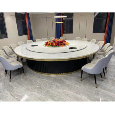 Bàn ăn xoay tự động đá phiến cho 20 người bàn tròn lớn đèn khách sạn sang trọng câu lạc bộ nhà hàng Lẩu bàn ăn xoay tự động bàn ghế tròn