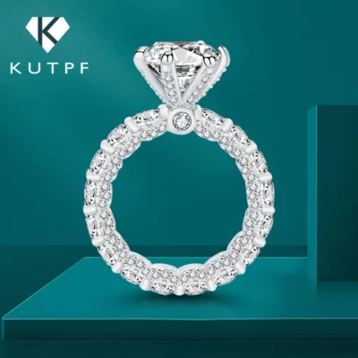 10 Mm 4 Carat Cao Cấp Moissanite Nhẫn Đính Hôn Nữ D Màu VVS1 Phòng Nhẫn Đứng Kim Cương S925 Bạc Cưới Ban Nhạc