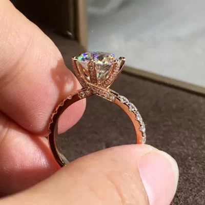 14K Hoa Hồng Vàng Trang Sức Trắng Nhẫn Đứng Kim Cương Tự Nhiên Cho Nữ Anillos De Bizuteria Đá Quý 14 K Hoa Hồng Vàng Nhẫn Đứng Kim Cương Đảng