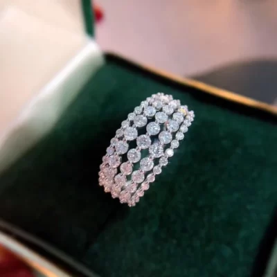 Vàng Trắng 18K Bague Cho Nữ Nhẫn Cưới Bạc 925 1.3carat 5 Hàng Khoan Nhẫn Tròn Thật Nhẫn Kim Cương Tự Nhiên