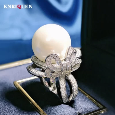 Xu hướng 2021 Bạc Thật 100% 925 Nhẫn Tròn 16mm Nước Ngọt Lớn Nhẫn Ngọc Trai Quyến Rũ Carbon Cao Cấp Kim Cương Đảng mỹ Món Quà Trang Sức