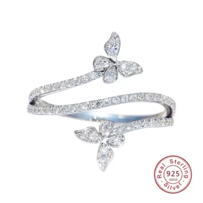 2022 Mới Thời Trang Đôi Nhẫn Bướm Nữ Bạc Rõ Ràng Zircon Phòng Cưới Kim Cương Nhẫn Đính Hôn Tặng Bộ Trang Sức Bán Buôn