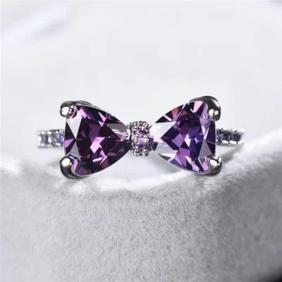 2022 Mới Màu Tím Đính Đá Zircon Nhẫn Cưới Cho Nữ S925 Bạc Charm Pha Lê Sang Trọng Nơ Nhẫn Đính Hôn Thời Trang Trang Sức Dự Tiệc quà Tặng
