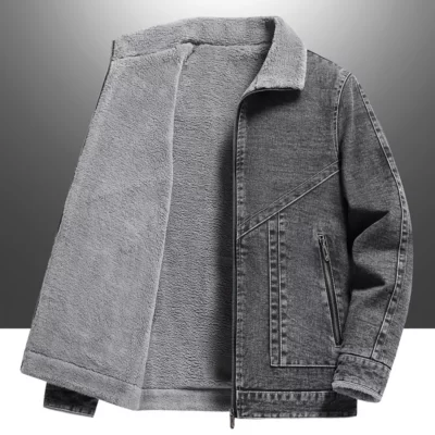 2023 Mùa Thu/Mùa Đông Thời Trang Mới Đồng Màu Thịt Cừu Len Áo Khoác Denim Nam Dày Ấm Chất Lượng Cao Plus-Kích Thước Áo Khoác