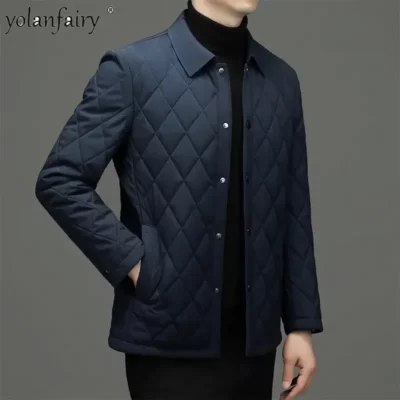 2023 Áo Khoác Nam Thu Đông Nam Kinh Doanh Quần Áo Kim Cương Kẻ Sọc Cotton Áo Lót Nam Áo Đệm Dày Casacas para Hombre