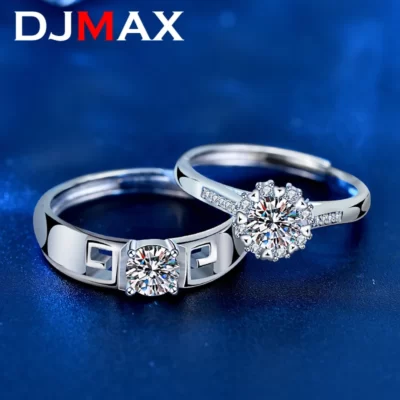 2023 DJMAX Moissanite Kim Cương Nhẫn Đôi Nhẫn Cặp Cho Nữ Chất Lượng Hàng Đầu Ban Đầu Bạc 925 Nam Nhẫn Đính Hôn