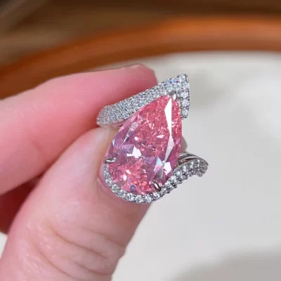 2023 Mới Tinh Tế Carbon Cao Cấp Nhẫn Đứng Kim Cương Giọt Nước Zircon Nữ Tính Khí Thanh Lịch Ngón Tay Nhẫn Hàn Quốc 2023 Trang Sức Thời Trang