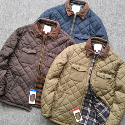 2023 Mới Mùa Đông Nam Áo Khoác Áo Liền Quần Nhẹ Microfiber Chống Nước Áo Gió Phối Cổ Điển Kiểm Tra Kẹp Cotton