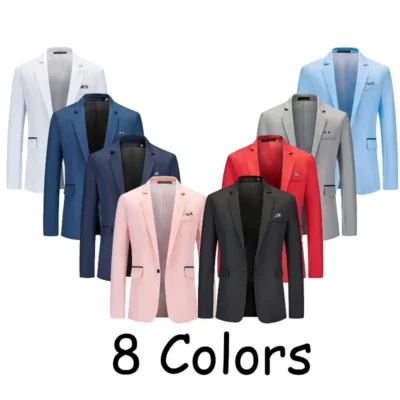 Màu Kích Thước Châu Âu S-2XL Nam Slim Fit Màu Đơn Nút Ve Áo Phong Cách Doanh Nhân Quý Ông Mỏng Phù Hợp Với Áo Khoác