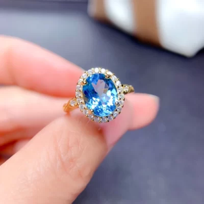 Bạc 925 Cao Cấp Thụy Sĩ Topaz Xanh Nhẫn Siêu Flash Carbon Cao Cấp Kim Cương Hình Trứng Nhẫn Nữ Vàng món Quà Trang Sức