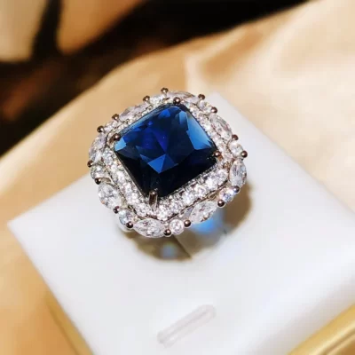 Bạc 925 Mới Cao Cấp Bộ Công Chúa Kim Cương Vuông Mở Đầu Nhẫn Nữ Thời Trang Tanzanite Sapphire Nhẫn Đính Hôn