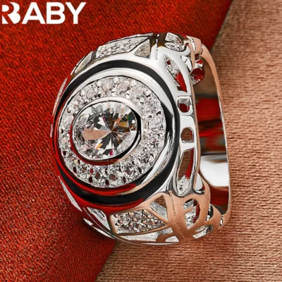 Chất Liệu Bạc 925 6-10 Kích Thước Nhẫn Cho Nữ Người Tròn Lớn Nhẫn Đính Đá Zircon Thời Trang Cưới Đính Hôn Quyến Rũ Đảng bộ Trang Sức Viễn Chí Bảo