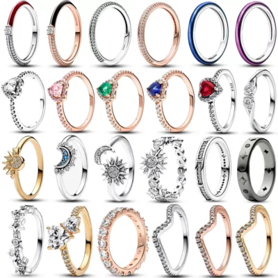 Chất Liệu Bạc 925 CZ ME Pavé Đen Nhẫn Đôi Nhẫn Đứng Kim Cương Dành Cho Nữ Trang Sức Dự Tiệc Quà Tặng Hoa Hồng Nhẫn