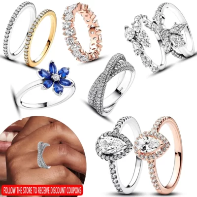 Chất Liệu Bạc 925 Nữ Mới Nóng Tinh Tế Kim Cương Xanh Sáng Hoa Quả Lê Logo Nhẫn Lễ Hội Thời Trang DIY Trang Sức Charm