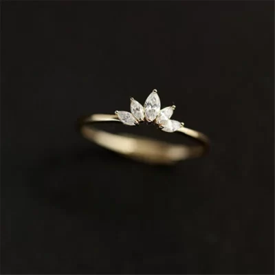 Chất Liệu Bạc 925 Pavé Pha Lê Mạ Vàng 14 K Đơn Giản Nhẫn Vương Miện Thời Trang Nữ Tính Khí Cưới Phụ Kiện Trang Sức
