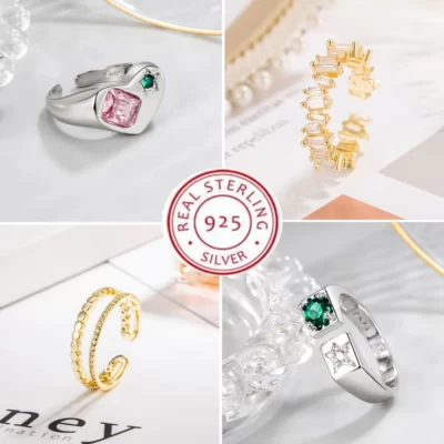 Chất Liệu Bạc 925 Mạ Mặt Trời Mặt Trăng Hoa Hướng Dương Trái Tim Cho Nữ, Nhẫn Nữ Hoa Ban Đầu Cưới Pha Lê Trang Sức Cao Cấp R5375