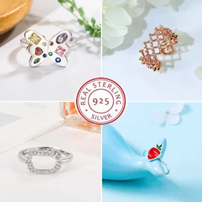 Chất Liệu Bạc 925 Mạ Mặt Trời Mặt Trăng Hoa Hướng Dương Trái Tim Cho Nữ, Nhẫn Nữ Hoa Ban Đầu Cưới Pha Lê Trang Sức Cao Cấp R5535