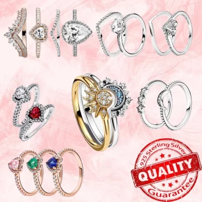 Nhẫn Bạc 925 Bộ Thiên Mặt Trăng Mặt Trời Nhẫn Nhiều Màu Sắc Zircon Thái Trái Tim Wishbone Mỹ Cưới Đính Hôn Trang Sức Quà Tặng