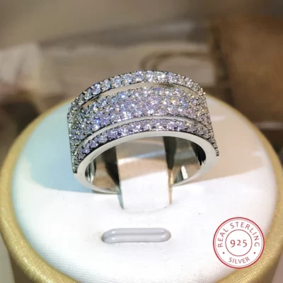 Chất Liệu Bạc 925 Vĩnh Cửu Ba Hàng Nhẫn Kim Cương CZ Cưới, Nhẫn Dành Cho Nữ Ngón Tay Trang Sức Dự Tiệc Bán Buôn