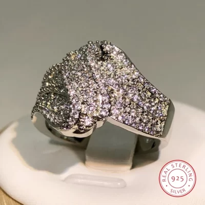 Chất Liệu Bạc 925 Hình Học Nhẫn Đính Đá Zircon Full Kim Cương Dát Đá Nhẫn Lớn Nam Nữ Dự Tiệc Sinh Nhật Món Quà Trang Sức