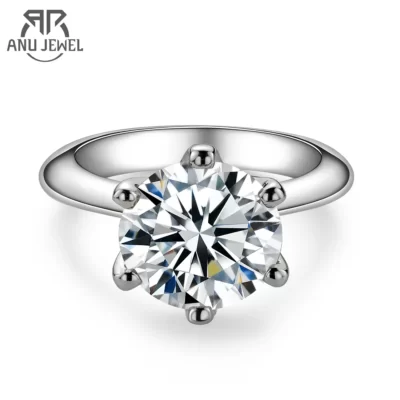 AnuJewel 1ct 2ct 3ct 5ct D Màu Moissanite Nhẫn Đính Hôn Nữ Bạc 925 Mạ Vàng Giải Đơn Nhẫn Bán Buôn