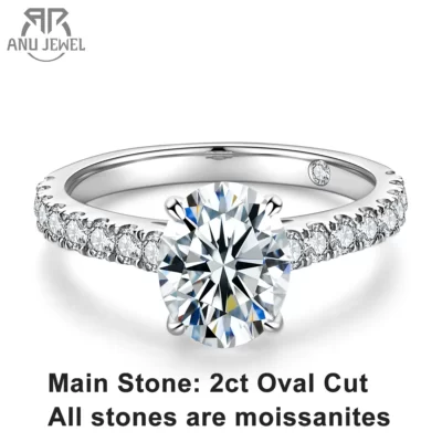 AnuJewel 2 Carat Hình Bầu Dục Cắt D Màu Moissanite Nhẫn Mạ Vàng 18K Bạc 925 Đính Hôn Nhẫn Cưới Bán Buôn