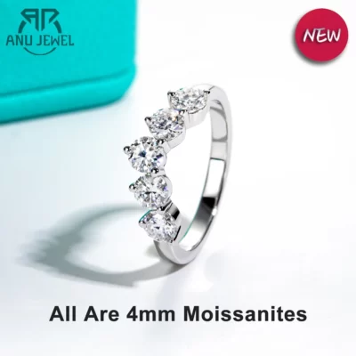 AnuJewel 4mm 1.5cttw D Màu Moissanite Cưới Ban Nhạc Bạc 925 Phòng Tạo Ra Nhẫn Kim Cương Dành Cho Nữ Trang Sức Bán Buôn