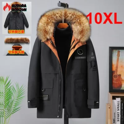 AuroraHorizon Plus Kích Thước 10XL Parkas Cổ Lông Mùa Đông Áo Khoác Nam Dày Ấm Có Mũ Áo Khoác Áo Khoác Ngoài Có Thể Tháo Rời Lớp Lót Áo Khoác