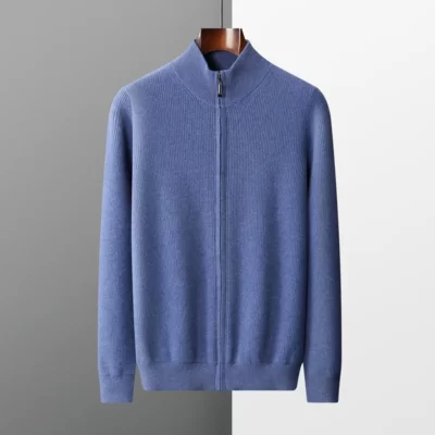 Mùa Thu Đông Nguyên Chất 100% Len Nam Áo Len Ấm Áp Cổ Áo Đứng Dày Cardigan Mới Cashmere Cổ Dệt Kim Kích Thước Lớn Hàng Đầu