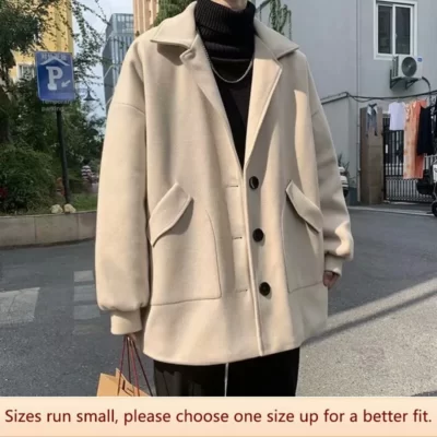 Mùa Thu Đông Ren Định Áo Khoác Lớn Nam Hồng Kông Phong Cách Hợp Thời Trang Áo Rời Slim Fit Chiều Dài Trung Bình Gió Quần Áo