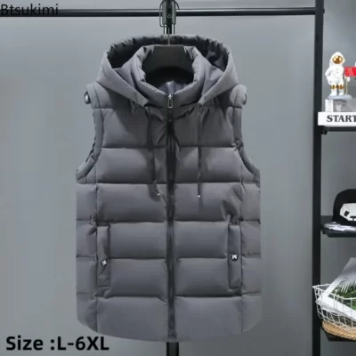 Nam Thu Đông Parkas Áo Vest Xu Hướng Thời Trang 2024 Dây Kéo Có Mũ Cổ Áo Đứng Chắc Chắn Áo Vest Nam Chống Gió Ấm Áo Vest Áo L-6XL