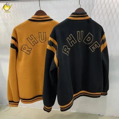 Mùa Thu Đông RHUDE Áo Khoác Nam Người Phụ Nữ Ngoài Trời Cặp Đôi Quần Áo Da Khâu Rời Đường Phố Cao Cấp Vải Len Áo Khoác Ngoài