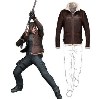 Biohazard Resident 4 Leon S Kennedy Ác Trang Phục Áo khoác da Áo khoác Cosplay PU Faur Áo khoác dài tay Áo khoác ngoài mùa đông Nam bé trai