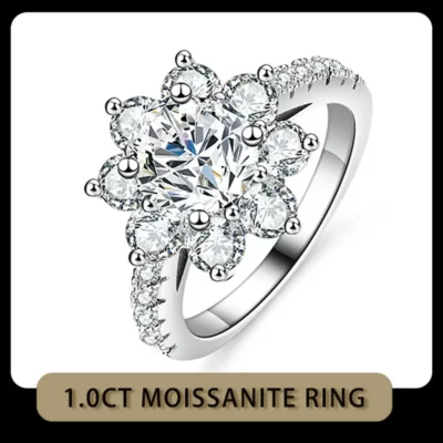 COSYA Thật 1 Carat Moissanite Cho Nữ, Nhẫn Nữ 100% Bạc 925 Hoa Mặt Trời Cao Cấp Nhẫn Đứng Kim Cương Cưới Mỹ Món Quà Trang Sức
